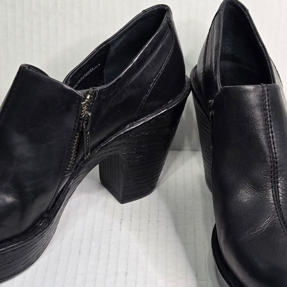 Born Black Leather Platform Booties Double Side Zip Block Heel 6 - Picture 7 of 13